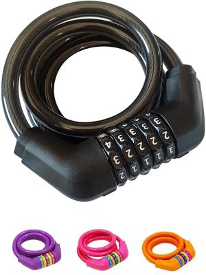 Idealux Self Coiling Bike Locks Cable 4 Feet Resettable Cable Lock
