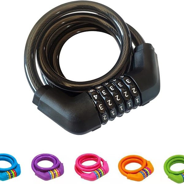 Idealux Self Coiling Bike Locks Cable 4 Feet Resettable Cable Lock
